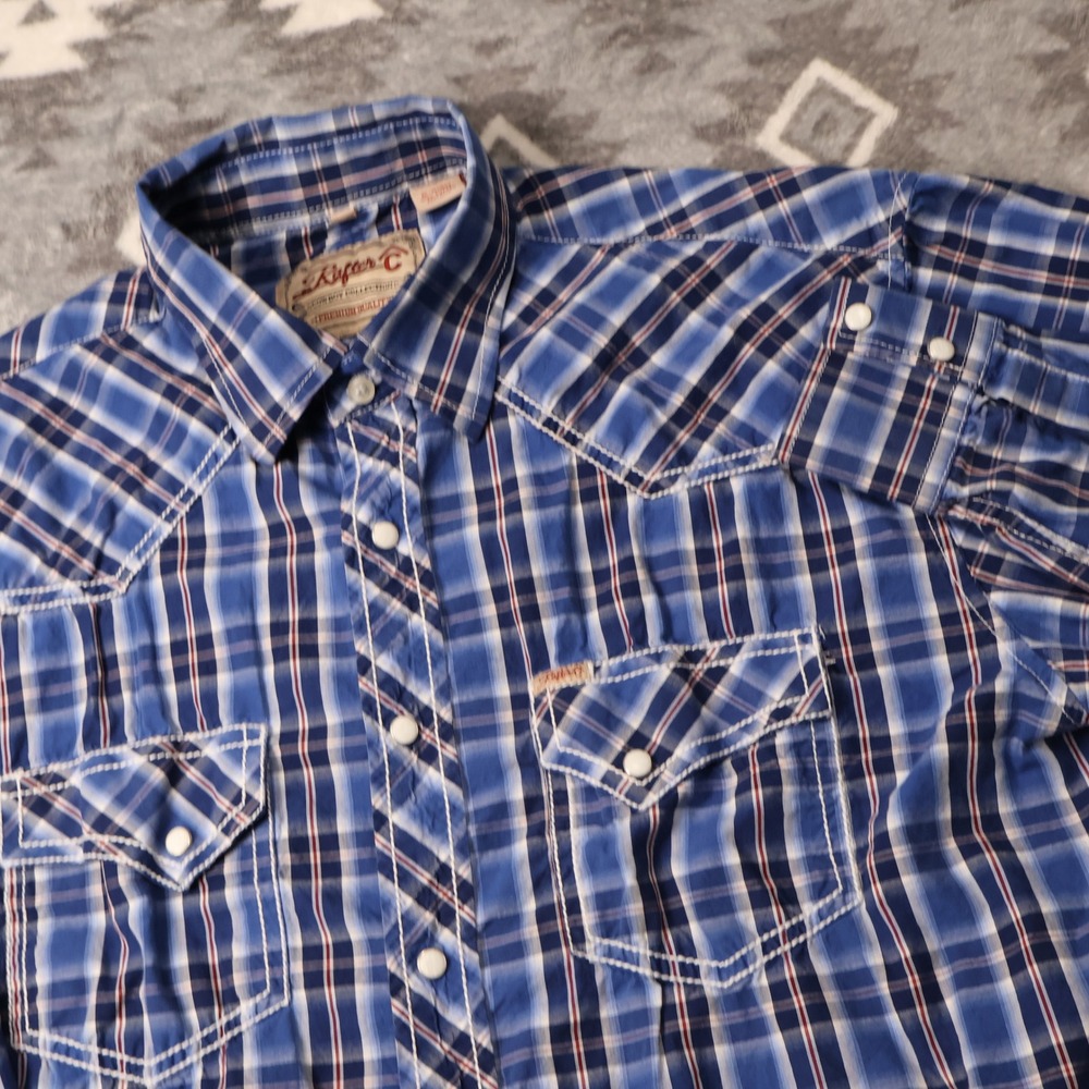 Rafter C Cowboy Collection Blue Plaid Western Snap Shirt XL RC-1631602 Mens